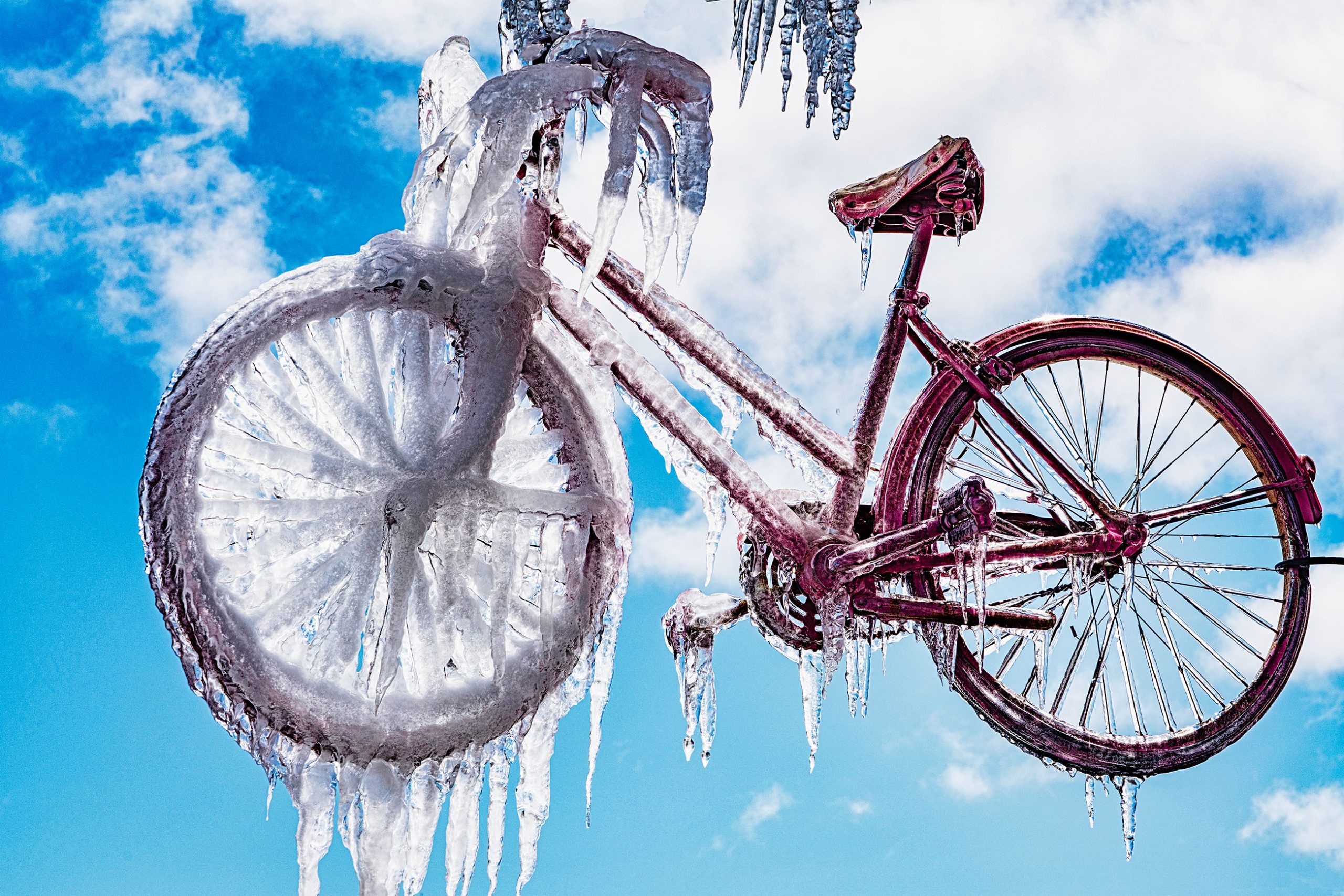 Red frozen Bike